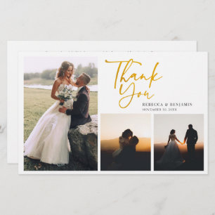 Elegant Hand-Lettered Wedding Photos Thank You Stationery
