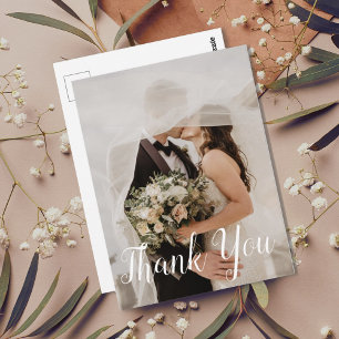 Elegant Hand Lettered Wedding Thank You Postcard