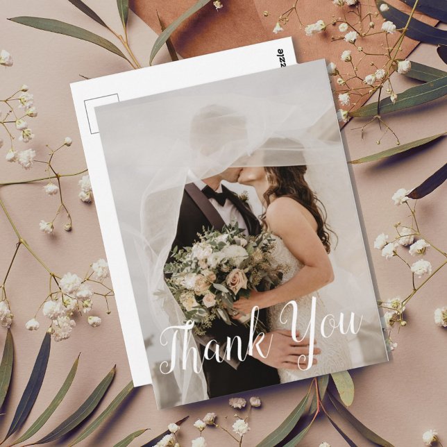 Elegant Hand Lettered Wedding Thank You Postcard (Elegant Hand Lettered Wedding Photo Thank You Card)