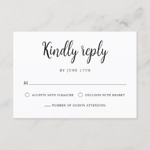 Elegant Hand Lettering Black White Wedding RSVP Card