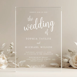 Elegant Hand Lettering White Wedding Acrylic Invitations