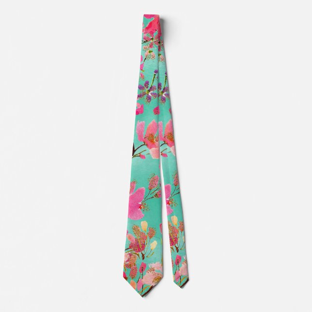 Elegant hand paint watercolor spring floral tie (Front)