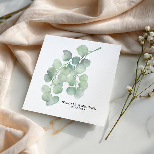 Elegant Hand-Painted Eucalyptus Wedding Napkin
