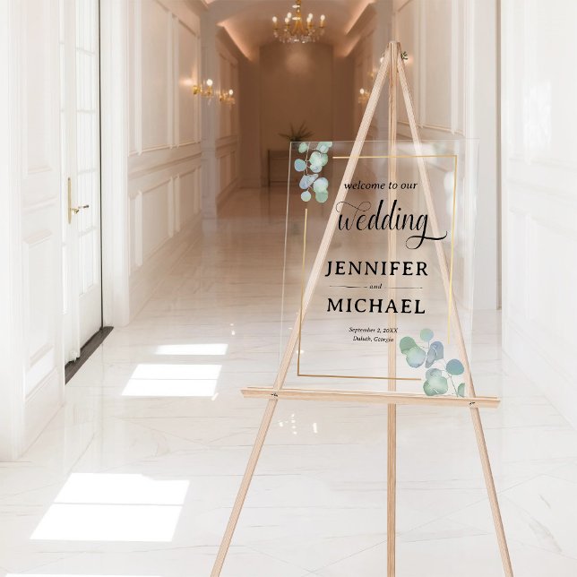 Elegant Hand-Painted Eucalyptus Wedding Welcome Acrylic Sign (Creator Uploaded)