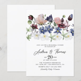  Elegant Hand Painted Flowers   Rehearsal Dinner Invitation