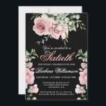 Elegant Hand-painted Roses 60th Birthday Party  Invitation<br><div class="desc">Start this special 60th birthday celebration in a elegant style with this beautifully hand painted invitation with colourful yet gentle flowers -- leading with blush pink roses and eucalyptus greenery, yet adding interesting other touches of colour striking against an all black background.. All of the text can be personalised for...</div>