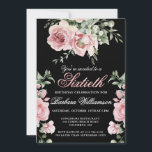 Elegant Hand-painted Roses 60th Birthday Party  Invitation<br><div class="desc">Start this special 60th birthday celebration in a elegant style with this beautifully hand painted invitation with colourful yet gentle flowers -- leading with blush pink roses and eucalyptus greenery, yet adding interesting other touches of colour striking against an all black background.. All of the text can be personalised for...</div>