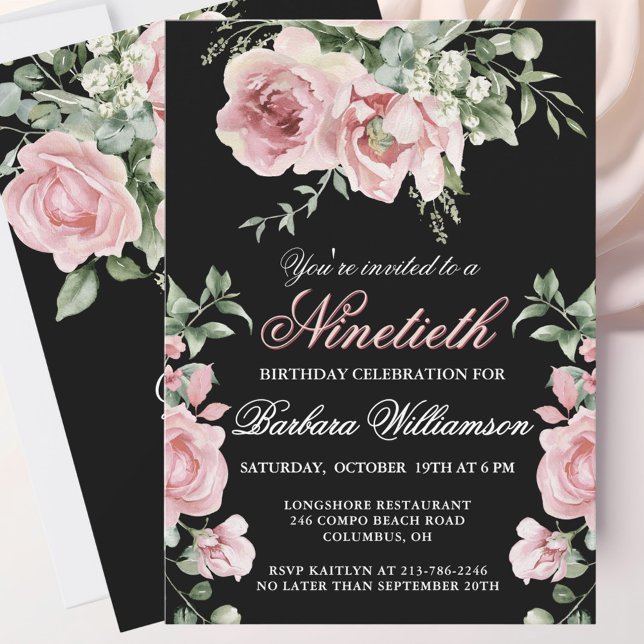 Elegant Hand-painted Roses 90th Birthday Party  Invitation (Creator Uploaded)