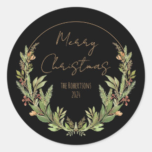 Elegant Hand Painted Watercolor Christmas Greenery Classic Round Sticker