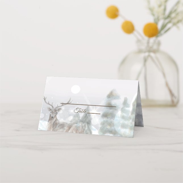 Elegant Hand painted Winter Wedding design Place Card (Front)