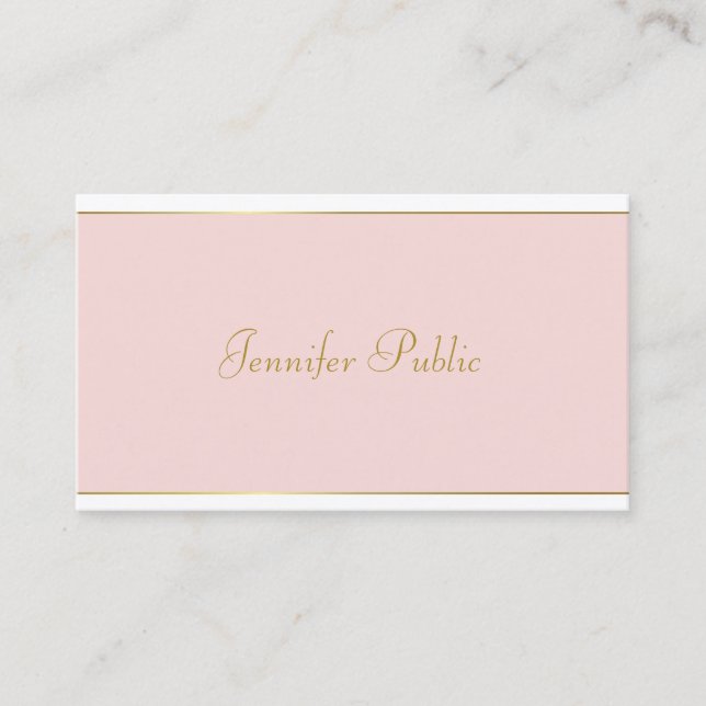 Elegant Hand Script Blush Pink Gold Chic Template Business Card (Front)