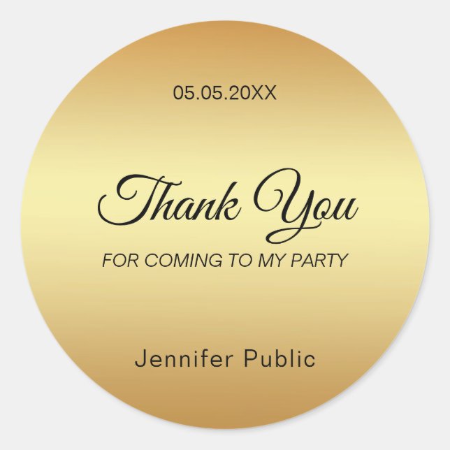 Elegant Hand Script Thank You Gold Template Classic Round Sticker (Front)