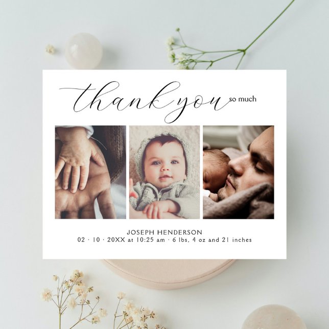 Elegant Hand-written Script 3 Photo Baby Thank You (Creator Uploaded)