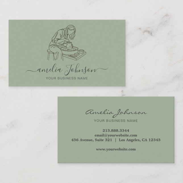 Elegant Handmade Sculptor & Pottery Ceramic Artist Business Card (Front/Back)