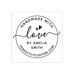 Elegant handmade with love by your name rubber sta stamp