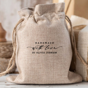 Elegant Handmade with Love Script Personalised  Rubber Stamp