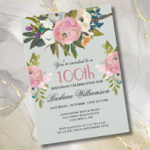 Elegant Handpainted Floral 100th Birthday Party