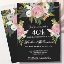 *Elegant Handpainted Floral 40th Birthday Party