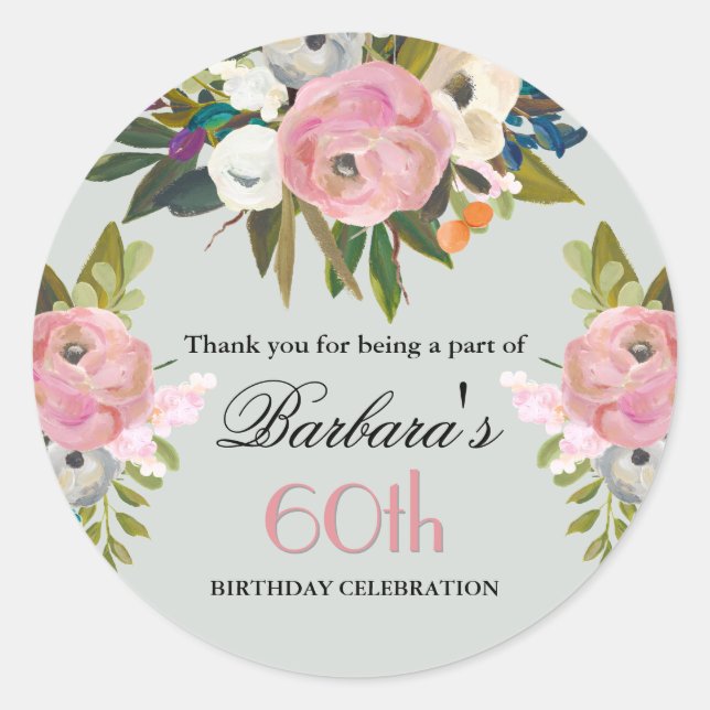 Elegant Handpainted Floral 60th Birthday Welcome Classic Round Sticker (Front)