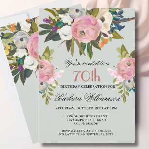 Elegant Handpainted Floral 70th Birthday Party Invitation