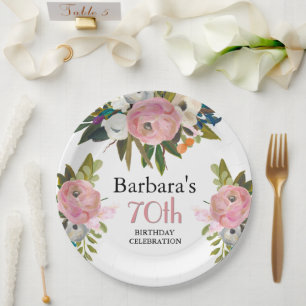 Elegant Handpainted Floral 70th Birthday Party   Paper Plate