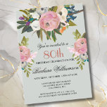 Elegant Handpainted Floral 80th Birthday Party  Invitation<br><div class="desc">Start this special 80th birthday celebration in a elegant style with this beautifully hand painted invitation with colourful yet gentle flowers -- leading with blush pink and greenery, yet adding interesting other touches of colour. All of the text can be personalised for your party including the guest of honour's age....</div>