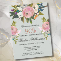 Elegant Handpainted Floral 80th Birthday Party