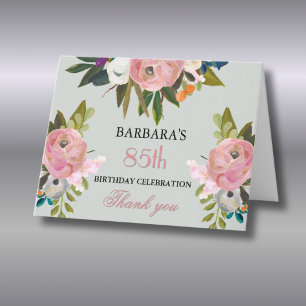 Elegant Handpainted Floral 85th Birthday Party  Thank You Card