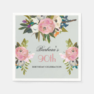 Elegant Handpainted Floral 90th Birthday Party  Napkin