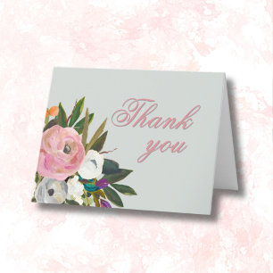 Elegant Handpainted Floral 90th Birthday Party  Thank You Card