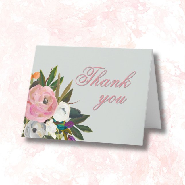 Elegant Handpainted Floral 90th Birthday Party  Thank You Card (Creator Uploaded)