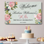 Elegant Handpainted Floral 90th Birthday Welcome  Banner<br><div class="desc">Start this special 90th birthday celebration in a elegant style with this beautifully hand painted floral welcome sign with colourful yet gentle flowers -- leading with blush pink and greenery, yet adding interesting other touches of colour. Text can easily be personalised for your party including the guest of honour's age....</div>
