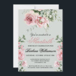 Elegant Handpainted Roses 90th Birthday Party  Invitation<br><div class="desc">Start this special 90th birthday celebration in a elegant style with this beautifully hand painted invitation with colourful yet gentle flowers -- leading with blush pink roses and eucalyptus greenery, yet adding interesting other touches of colour striking against an all white background.. All of the text can be personalised for...</div>