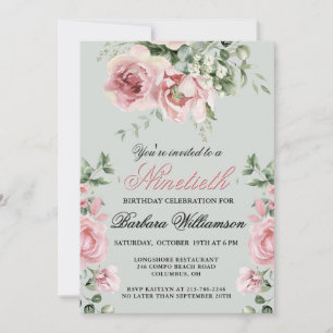 Elegant Handpainted Roses 90th Birthday Party  Invitation
