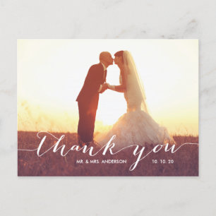 Elegant Handwriting 2 Photo Wedding Thank You Postcard