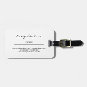 Elegant Handwriting Black & White Luggage Tag