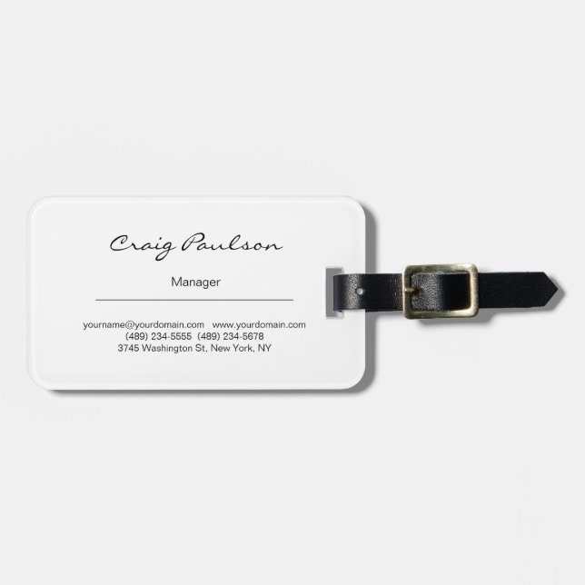 Elegant Handwriting Black & White Luggage Tag (Front Horizontal)