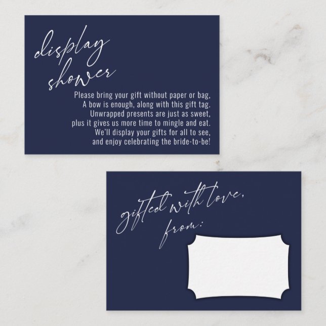 Elegant Handwriting Display Shower Navy Blue Enclosure Card (Front/Back)