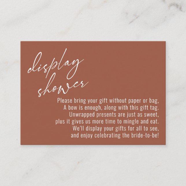 Elegant Handwriting Display Shower Terracotta Enclosure Card (Front)