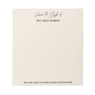 Elegant Handwriting "From the Desk of" Cream Notepad