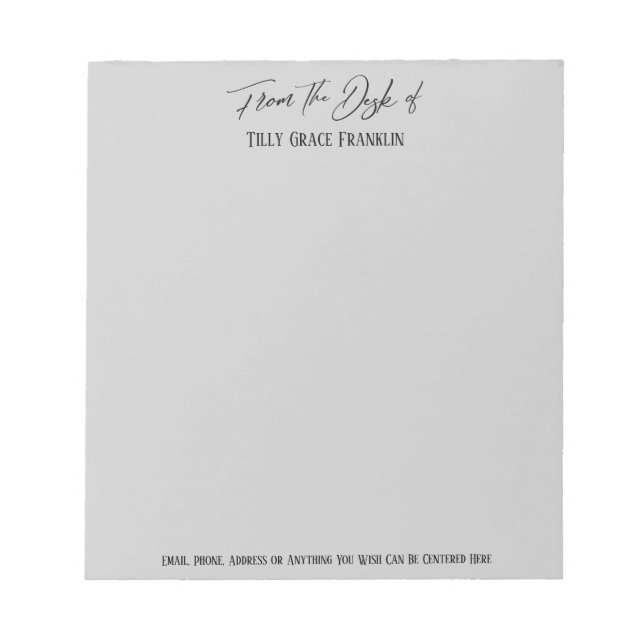 Elegant Handwriting "From the Desk of" Light Grey Notepad (Front)
