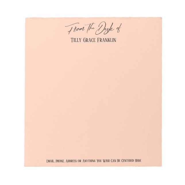 Elegant Handwriting From the Desk of Light Salmon Notepad (Front)