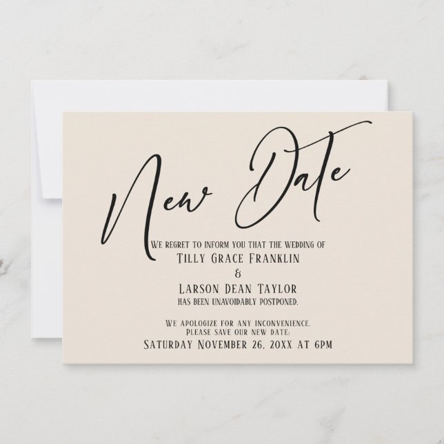 Elegant Handwriting New Date Cream Announcement (Front)