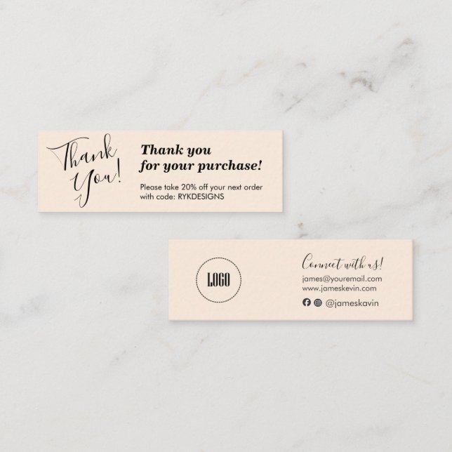 Elegant handwriting script  thank you blush card (Front/Back)