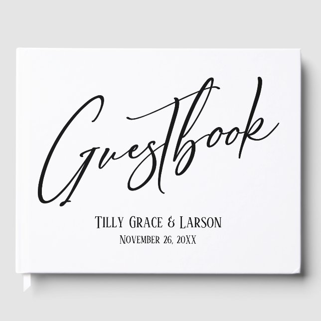 Elegant Handwriting Simple Black & White Guestbook (Front)