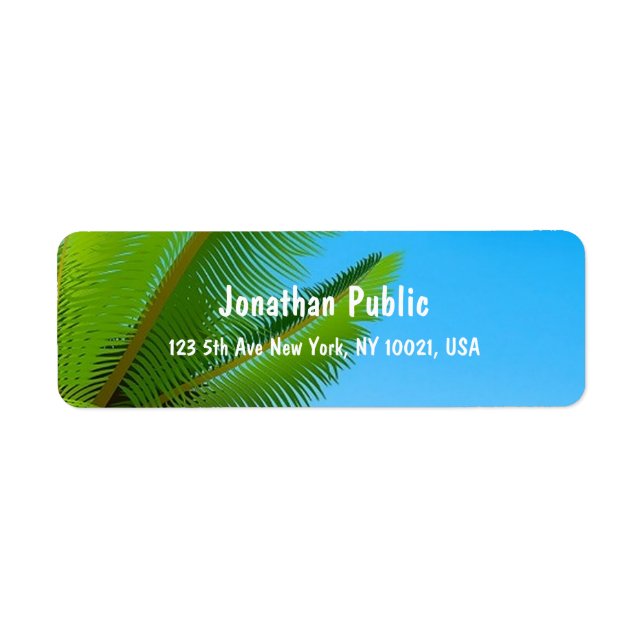 Elegant Handwriting Template Palm Leaves Blue Sky (Front)