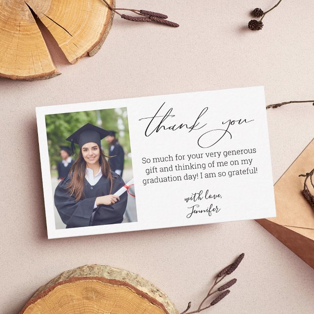 elegant handwriting thank you graduation photo    card (Creator Uploaded)