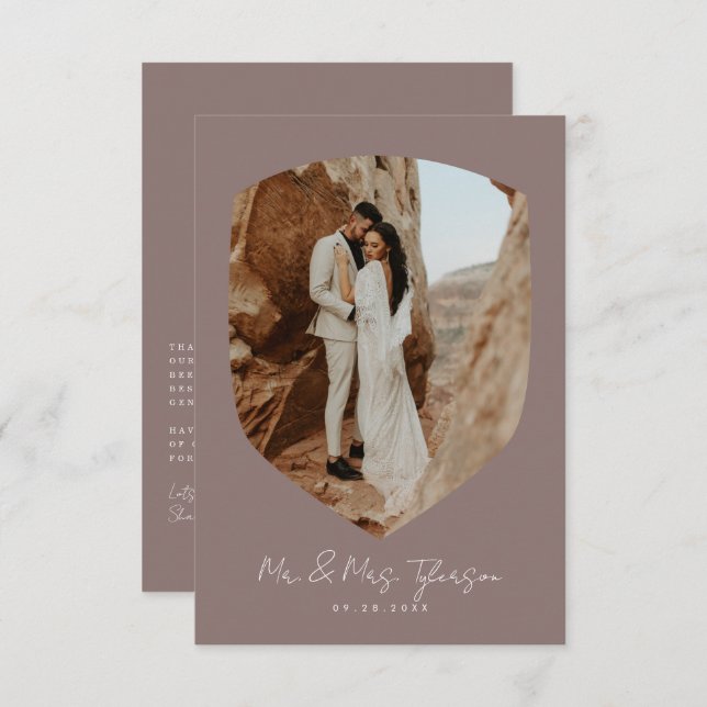 Elegant Handwritten Framed Photo Mauve Wedding   Thank You Card (Front/Back)