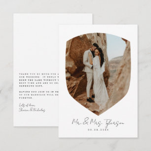 Elegant Handwritten Framed Photo Wedding Thank You Card