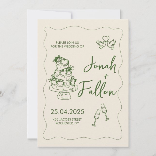 Elegant Handwritten Hand Drawn Minimalist Wedding Invitation (Front)